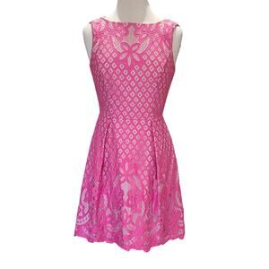 Adrianna Papell Giselle hot pink A-line lace dress size 2